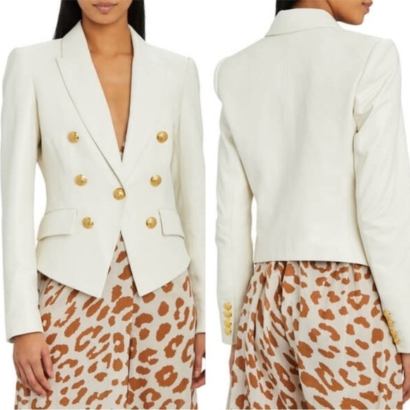 VERONICA BEARD LAMB LEATHER WHITE DICKEY BLAZER SIZE 10 EUC - Picture 1 of 17